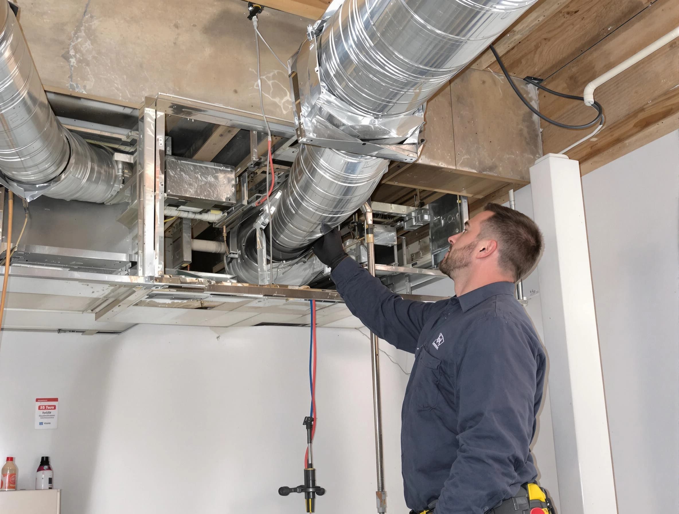 Waltham Air Duct Cleaning technician performing professional air duct repair using specialized tools in Waltham