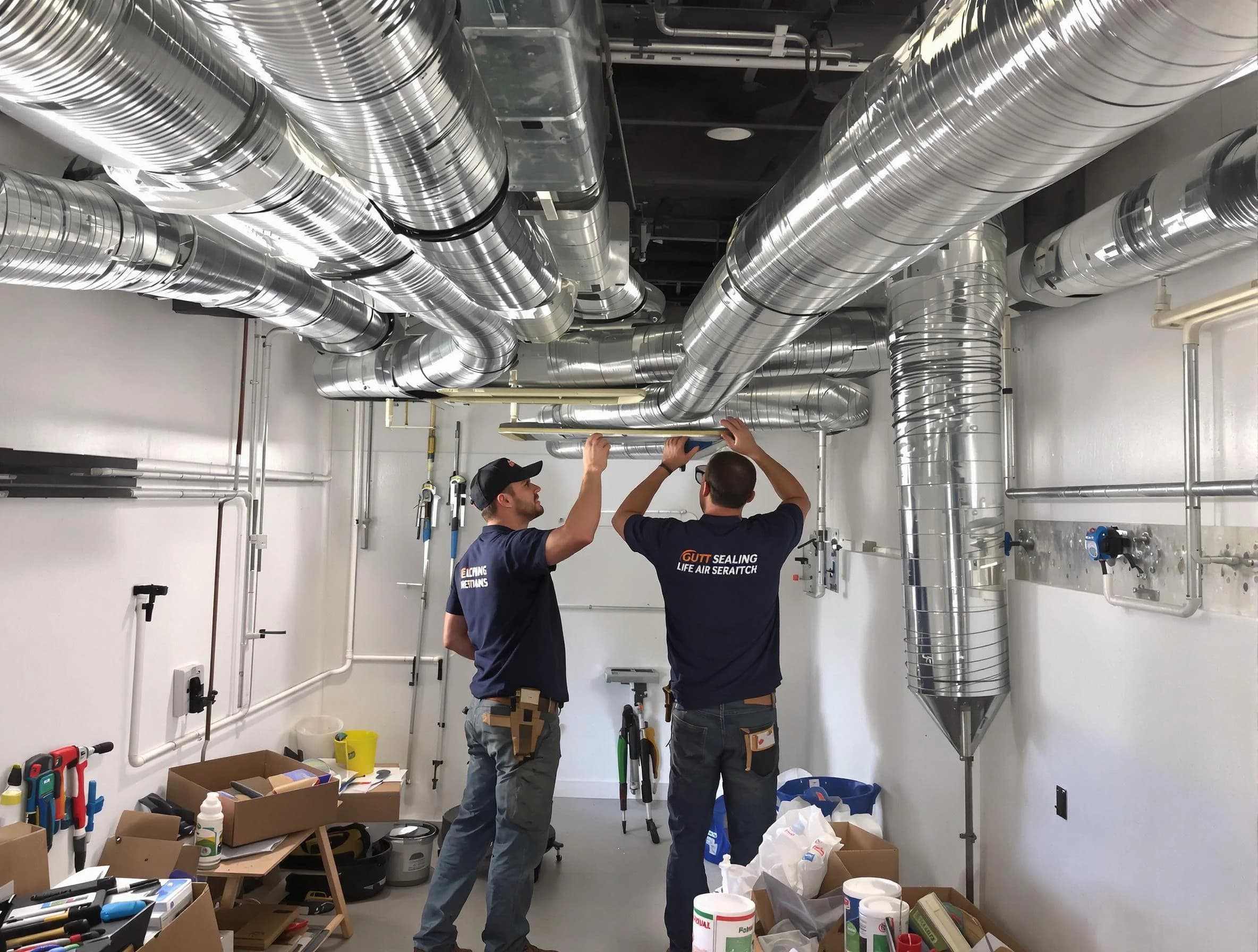 Waltham Air Duct Cleaning technician applying professional duct sealing solutions in Waltham