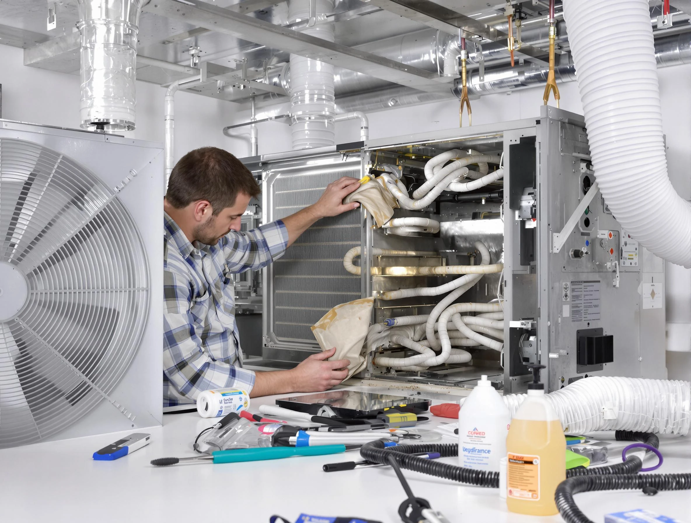 Waltham Air Duct Cleaning specialist performing precision AC coil cleaning in Waltham