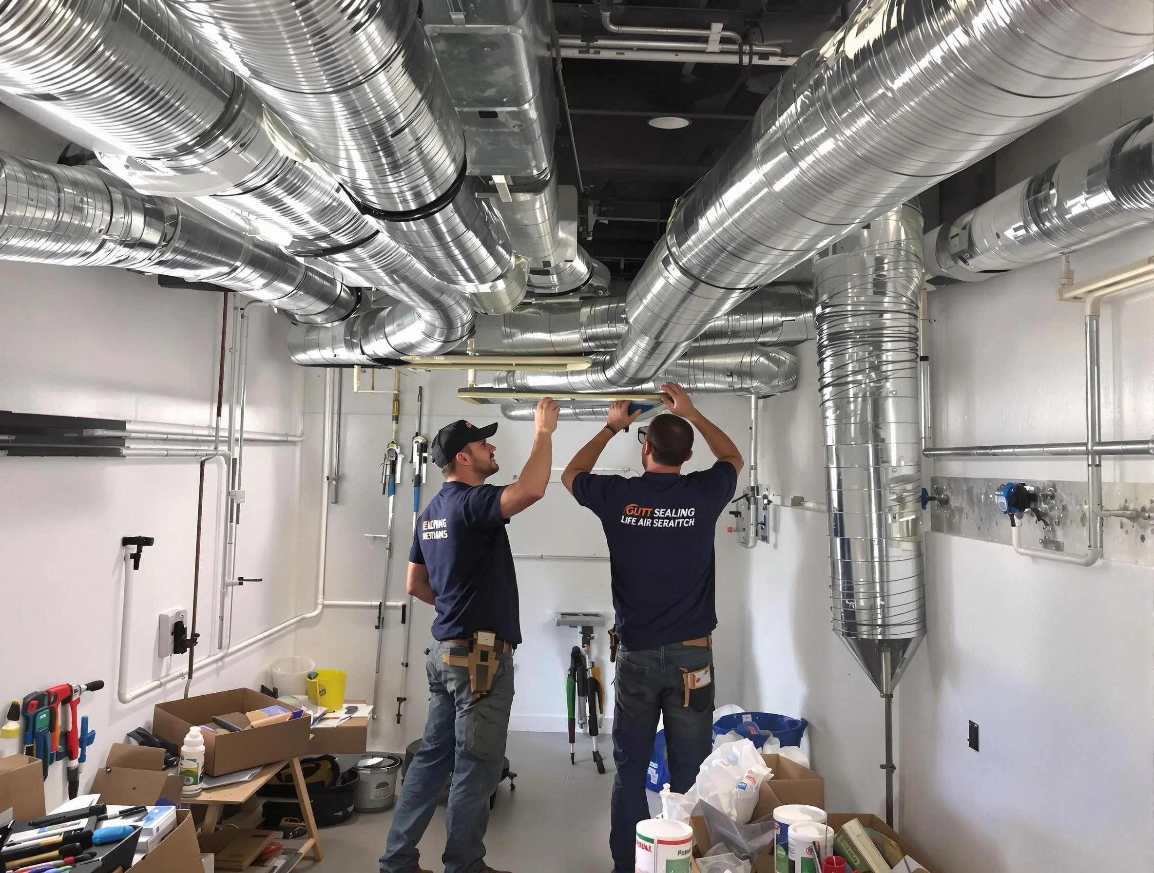 Waltham Air Duct Cleaning technician applying professional duct sealing solutions in Waltham