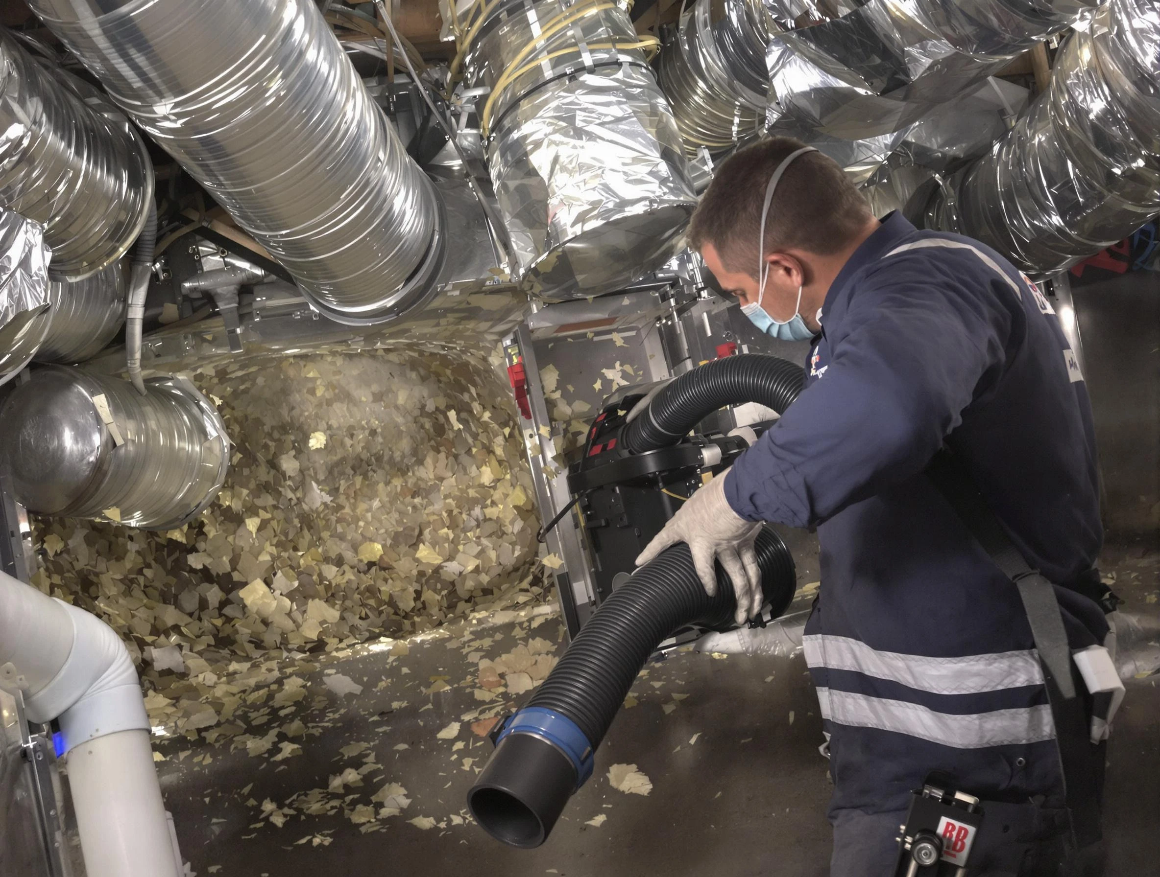 Waltham Air Duct Cleaning specialist operating negative pressure cleaning equipment for thorough duct maintenance in Waltham